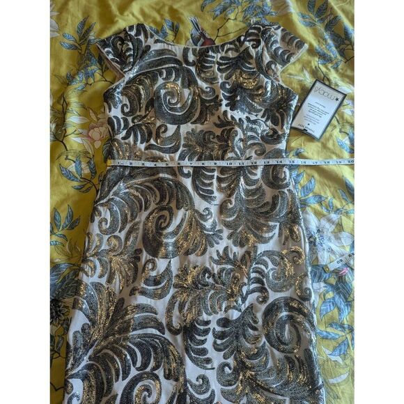 Adrianna Papell NWT Blush Pink Cap Sleeve Silver Sequin Cocktail Dress Size 6 - Picture 6 of 7